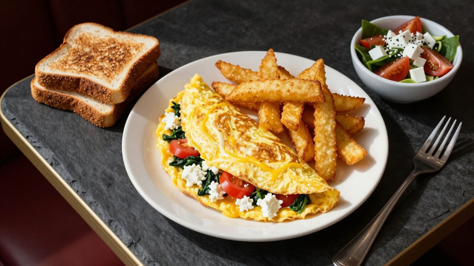 Feta omelette with homefries
